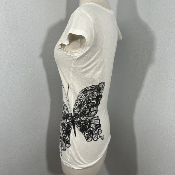 Max Azria  Tee Top Womens 6 White Butterfly  Casual Y2K‎ 90s - Picture 2 of 5